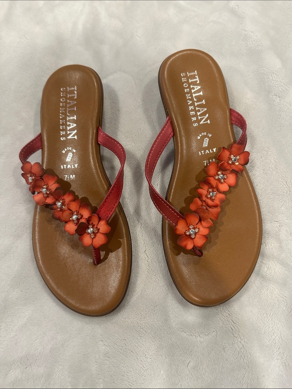 Italian Shoemakers Red Floral Toe-Post Sandals